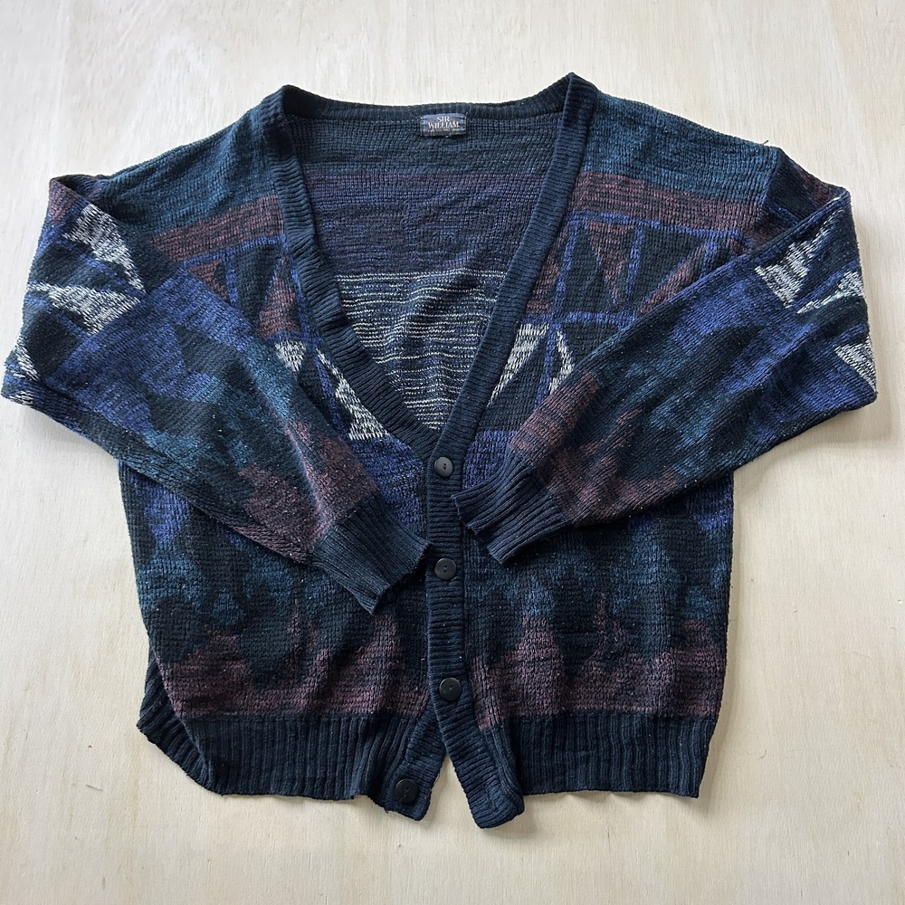 Vintage Sir William Sweater Cardigan Mens XL Multicolor Geometric Knit Button